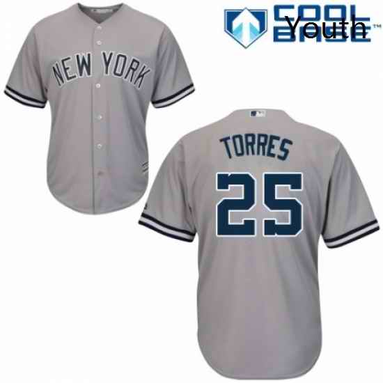 Youth Majestic New York Yankees 25 Gleyber Torres Authentic Grey Road MLB Jersey